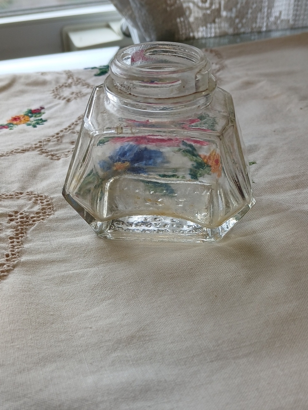 Vintage Empty Clear Hexagonal Glass Ink Bottle No 2